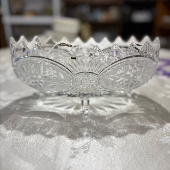 Vintage Crystal Lead Frosted and Clear Oval Bowl - Picture 1 of 11